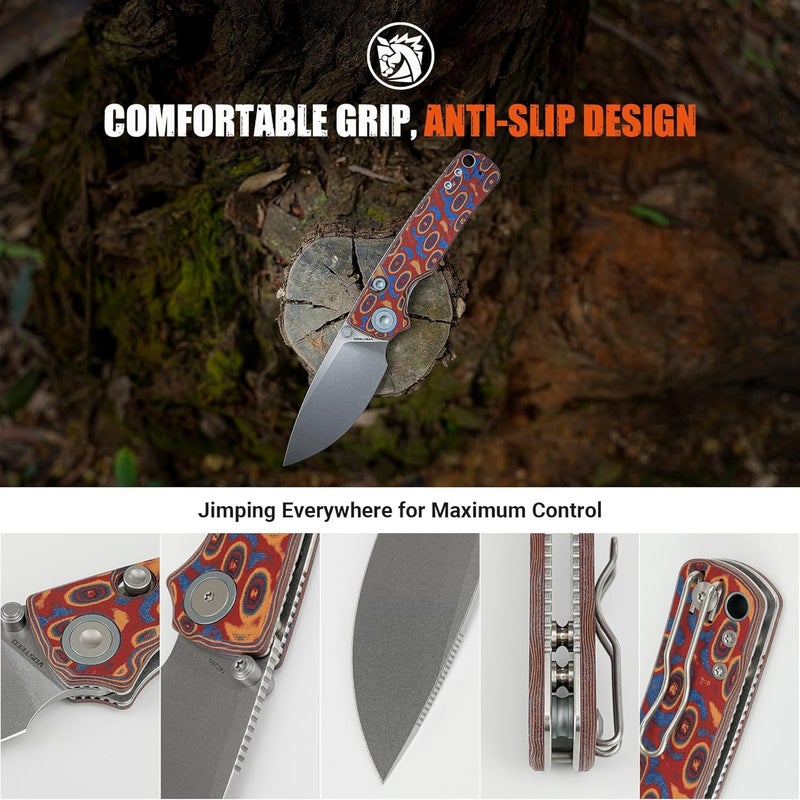 Vosteed Porcupine EDC Pocket Knife - 2.99" 14C28N Stonewash Blade - Top Liner Lock, Copper Raindrop Micarta Handle - Surviving, Camping Knives - A2613 - Image 5